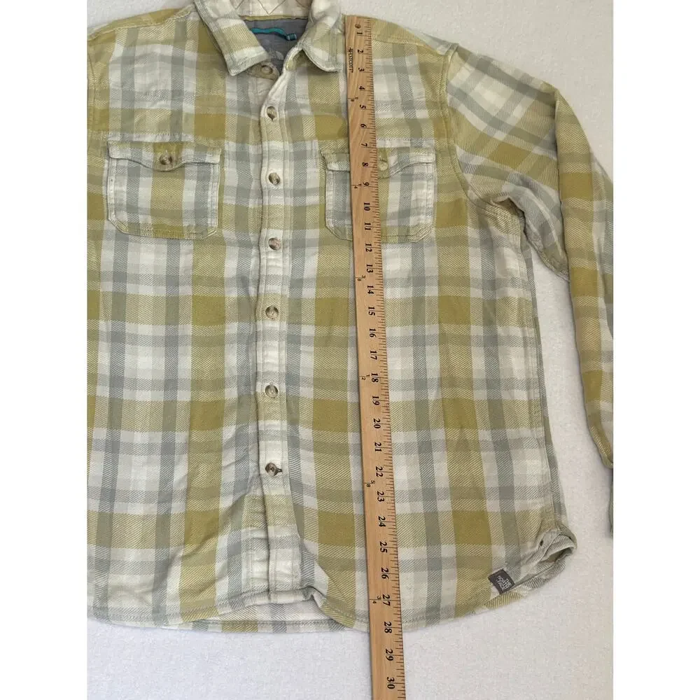 The North Face Mens Plaid Flannel Shirt Size MY ellow Grey Heavyweight Cotton